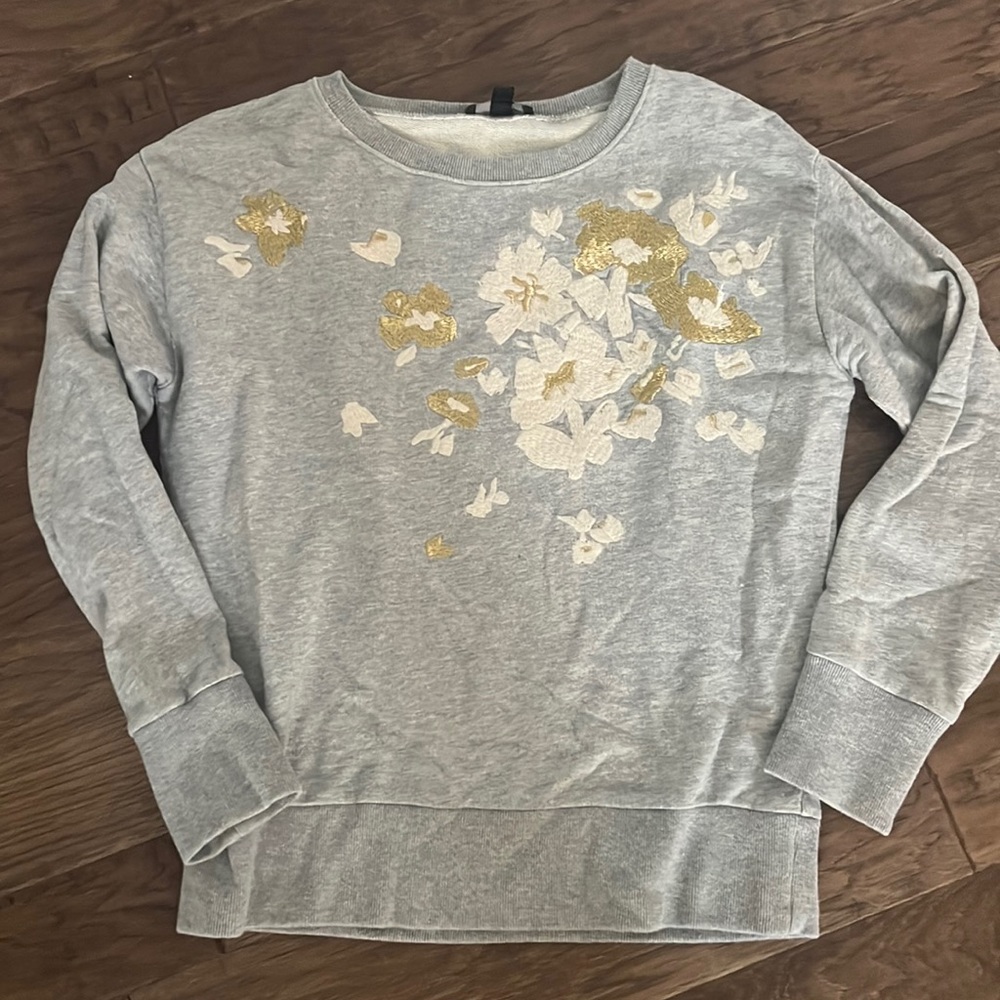 J crew gold and cream floral stitch sweatshirt
